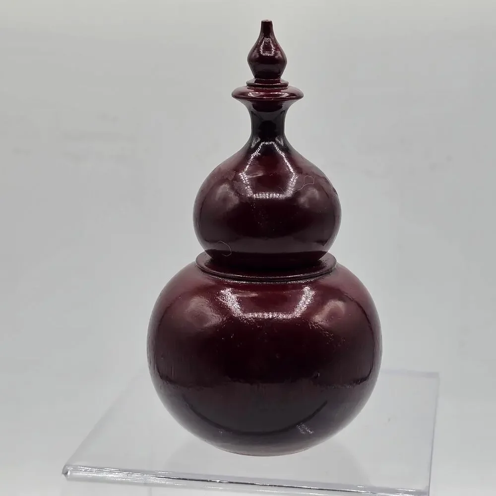 Chinese Carved Red Wood Hulu Gourd Bottle Feng Shui Art Collectible 5